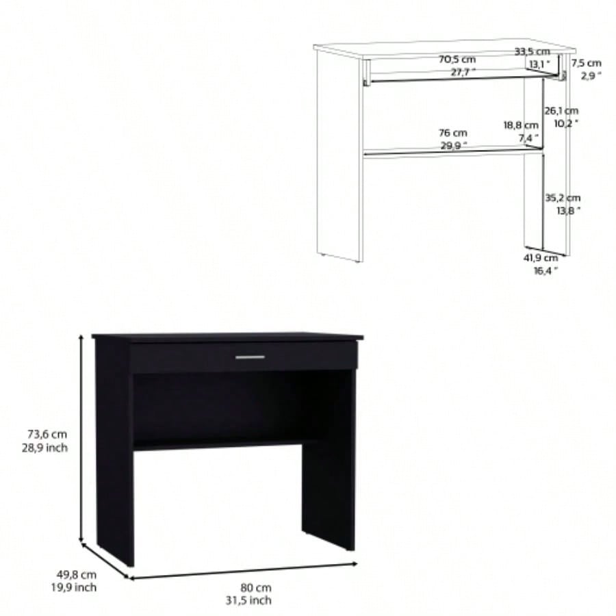 Montana Storage Desk, Spacious Stylish with Drawer and Shelf, Black