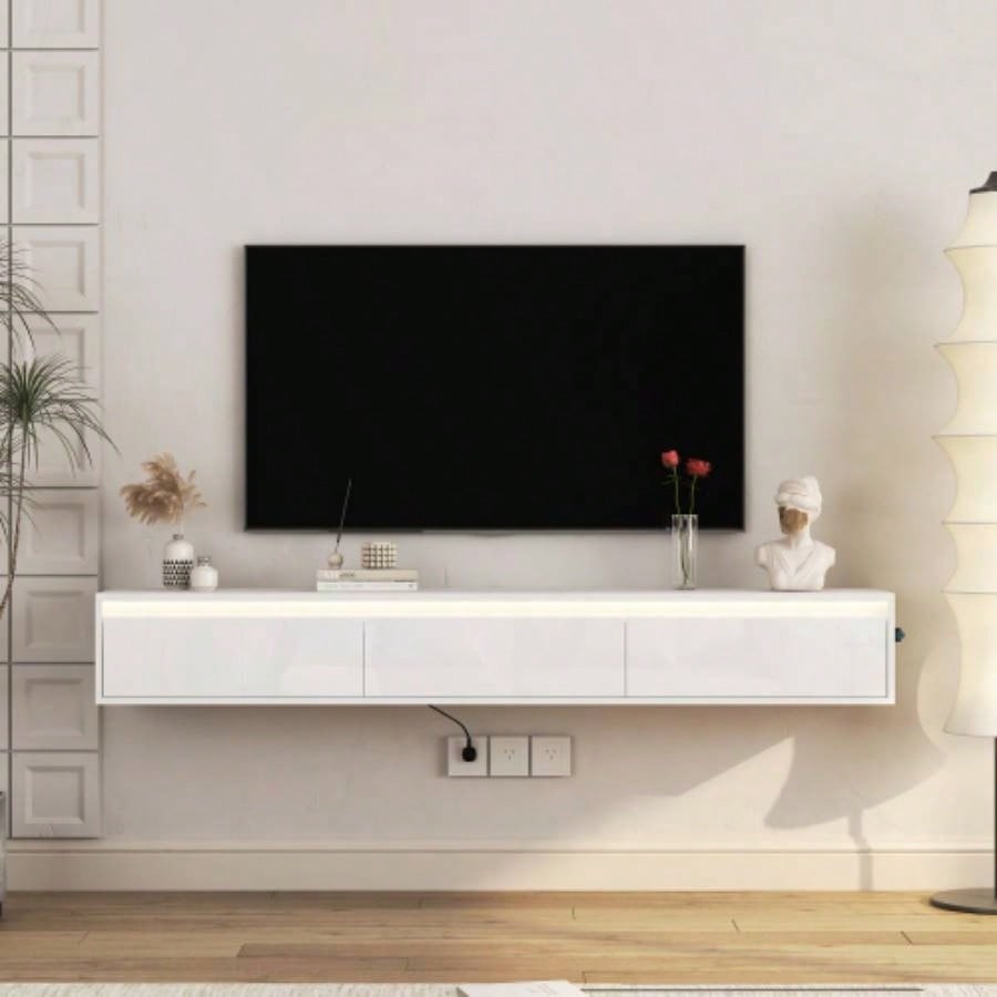 Floating TV Stand Wall Mounted with 16 Color LEDs, 69 Modern TV Stand, Floating TV Cabinet Entertainment Center 55 60 65 Inch TV
