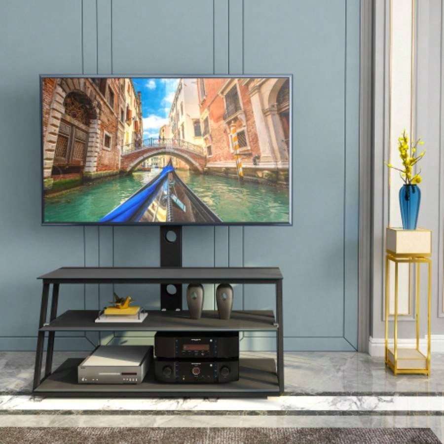 Black Multi - Function Angle And Height Adjustable Tempered Glass TV Stand