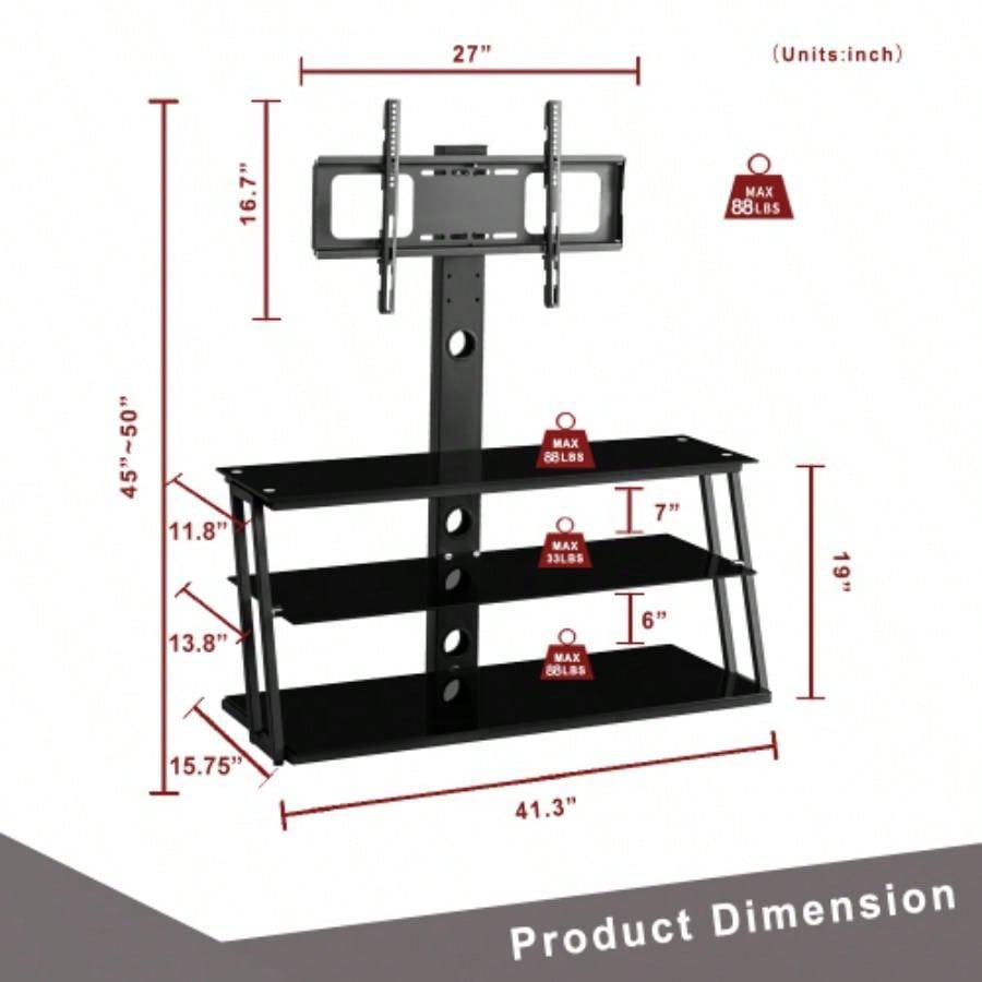 Black Multi - Function Angle And Height Adjustable Tempered Glass TV Stand