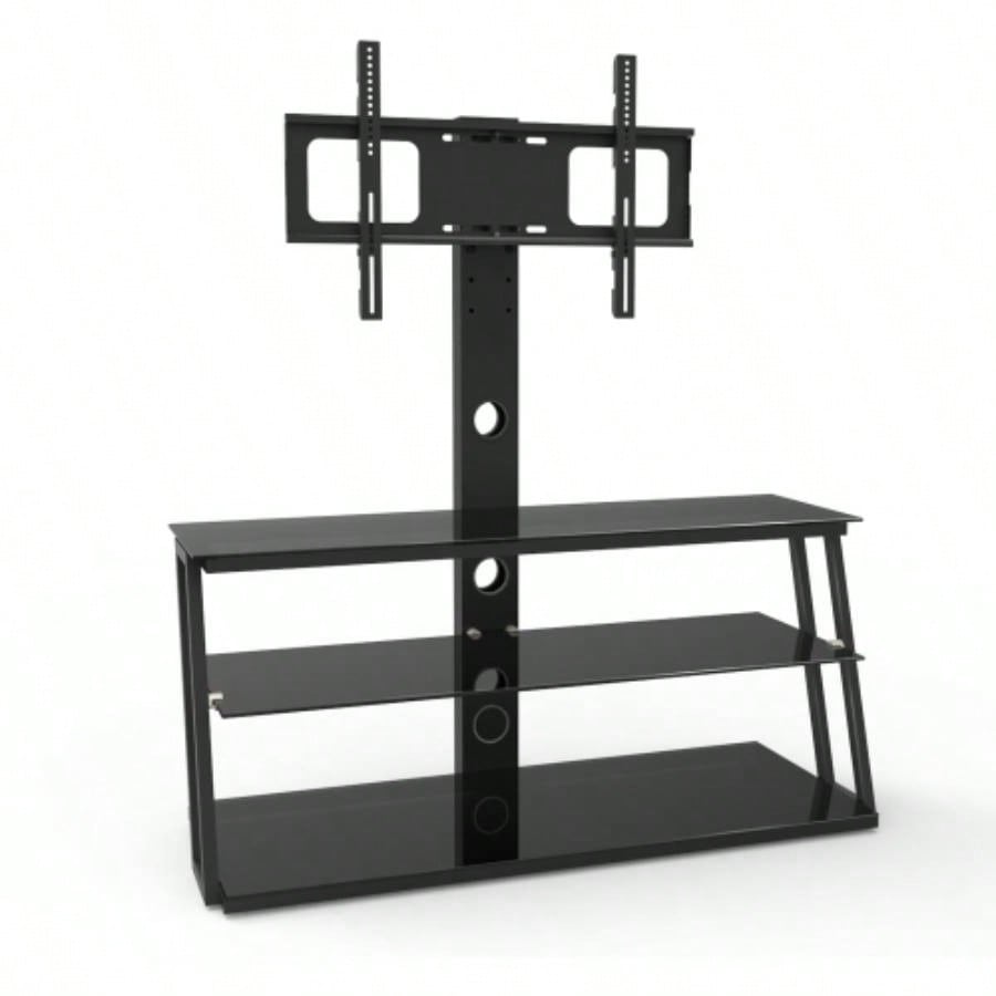 Black Multi - Function Angle And Height Adjustable Tempered Glass TV Stand