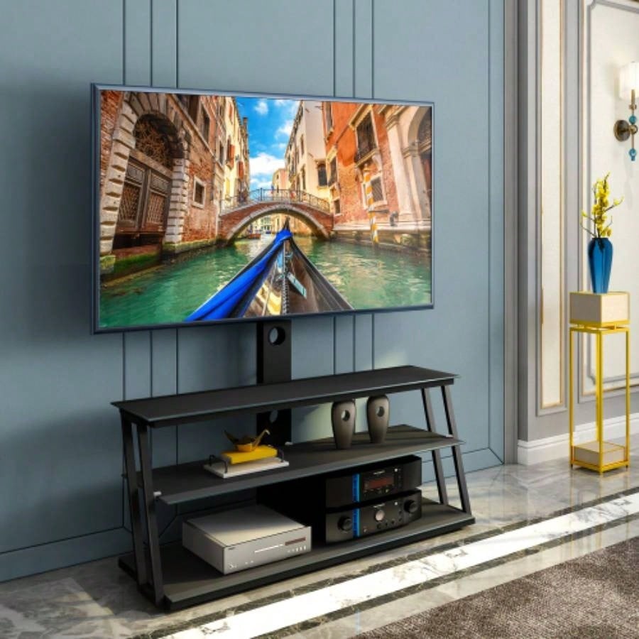Black Multi - Function Angle And Height Adjustable Tempered Glass TV Stand