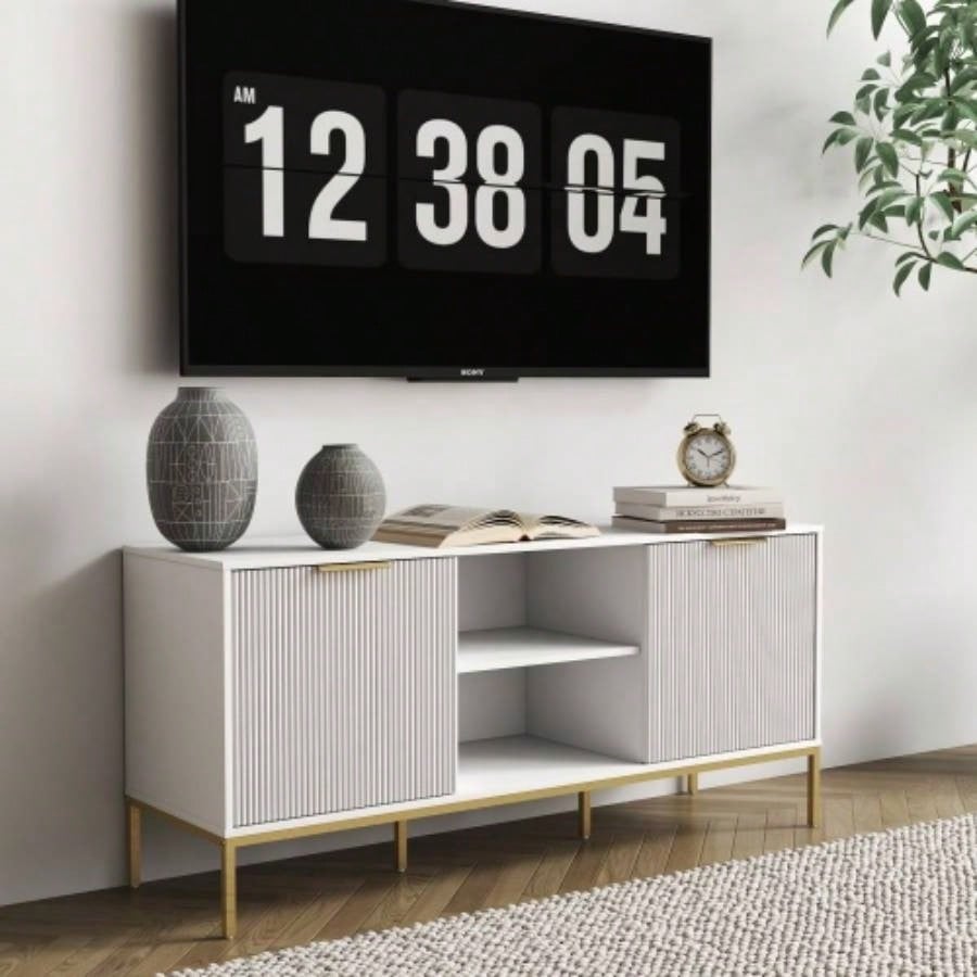Modern TV Stand with Wave - Design Doors, Open Shelf Adjustable Shelf - Stylish and Functional Your Living Room