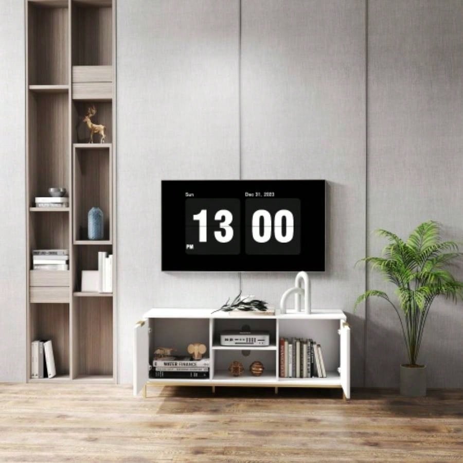 Modern TV Stand with Wave - Design Doors, Open Shelf Adjustable Shelf - Stylish and Functional Your Living Room