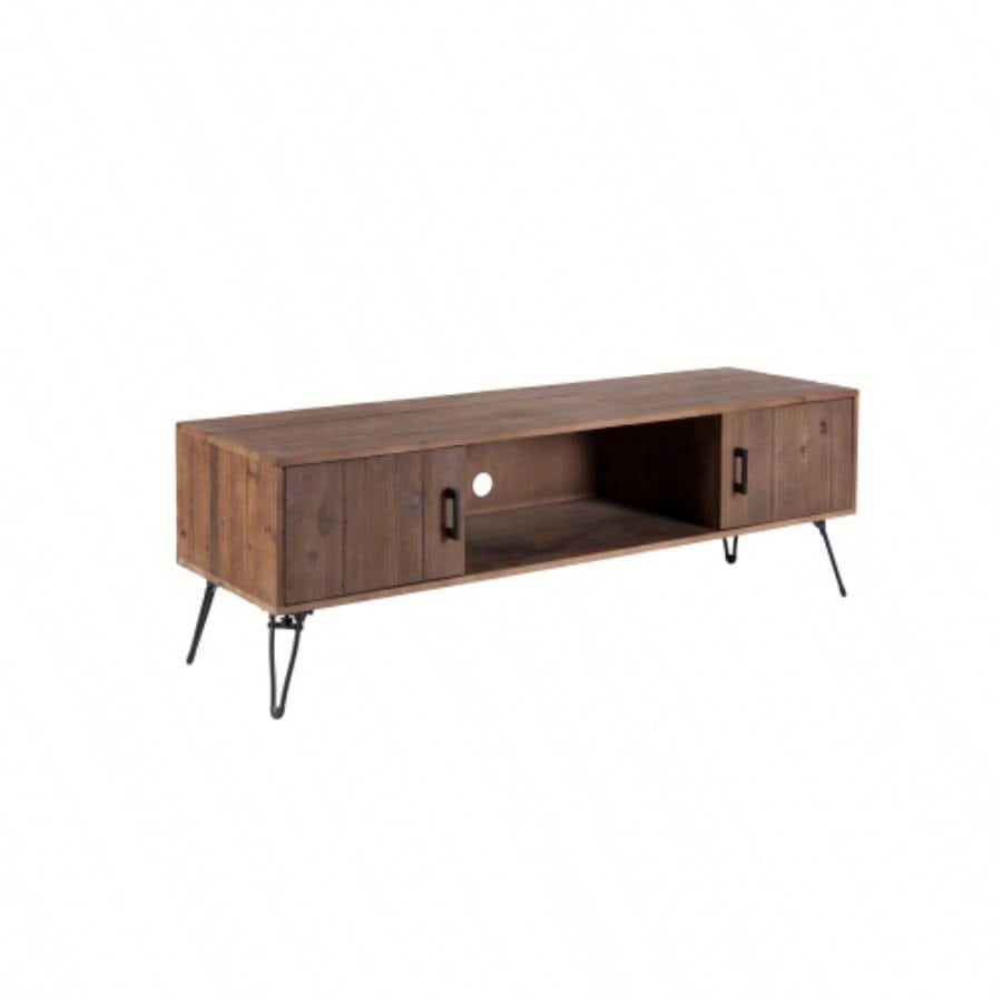 Industrial style Reclaimed wood Media TV Stand with Storage Cabinet Living Media Room