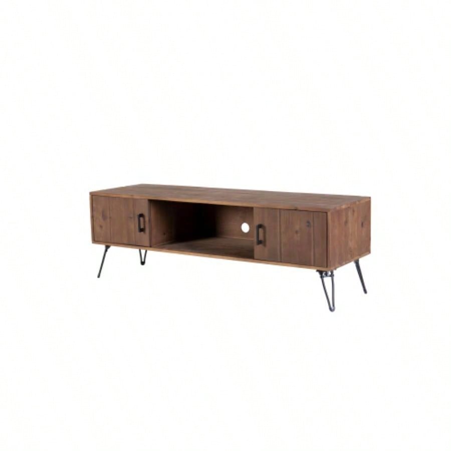 Industrial style Reclaimed wood Media TV Stand with Storage Cabinet Living Media Room