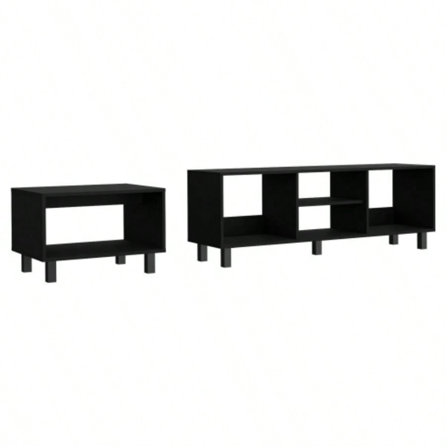 Carter 2 Piece Living Room Set, Streamlined with TV Stand and Coffee Table, Black