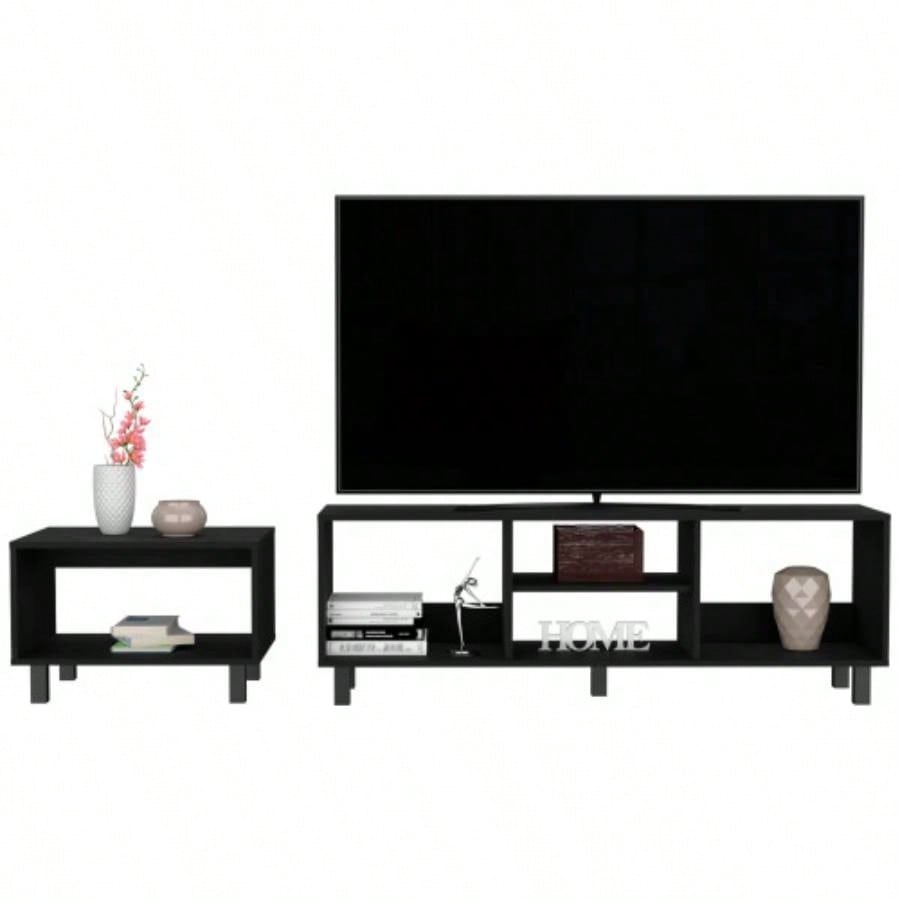 Carter 2 Piece Living Room Set, Streamlined with TV Stand and Coffee Table, Black