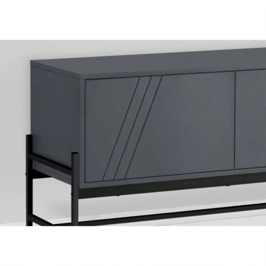 Tv Stand, 60 Inch, Console, Media Entertainment Center, Storage Cabinet, Living Room, Bedroom, Laminate, Black Metal, Contemporary, Modern