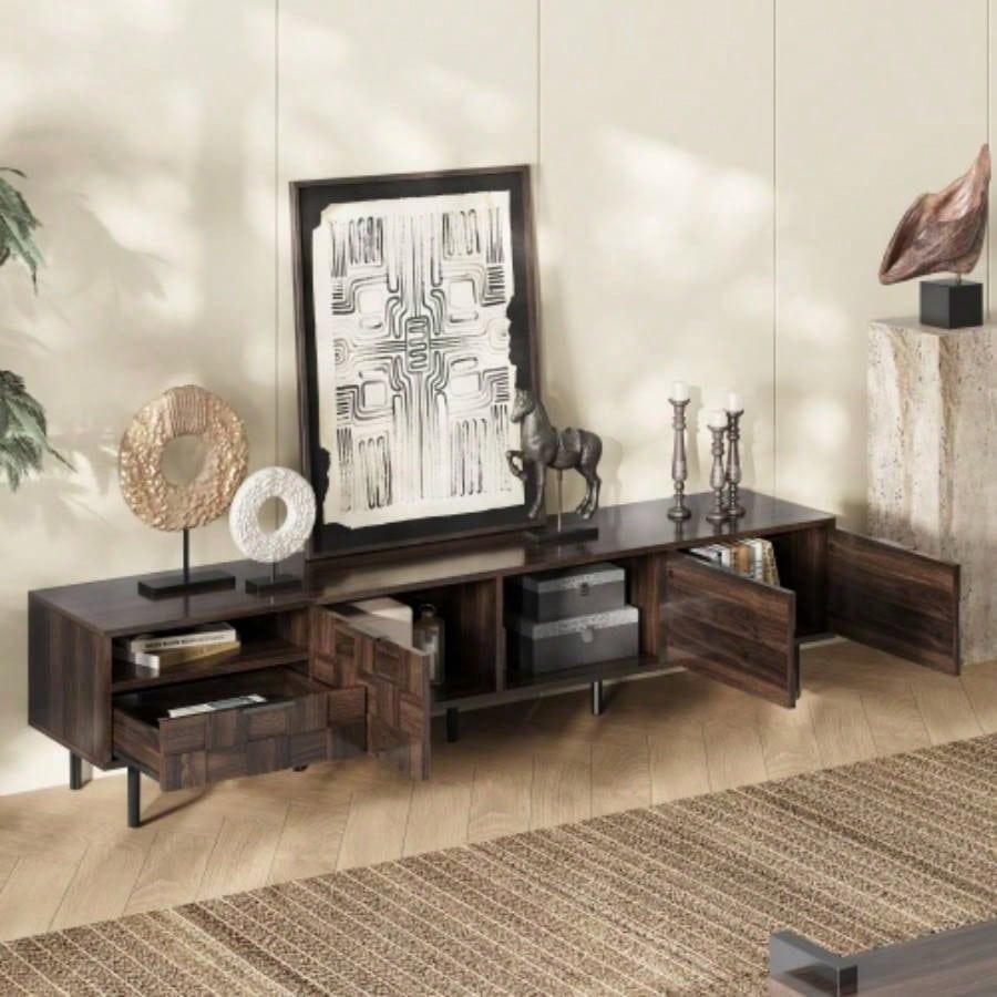 78 Mid Modern TV Stand 65+ Inch TVs, TV Console with Storage Cabinets Living Room, Entertainment Center Storage