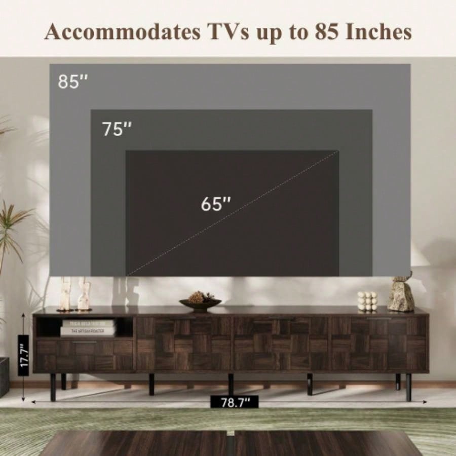 78 Mid Modern TV Stand 65+ Inch TVs, TV Console with Storage Cabinets Living Room, Entertainment Center Storage