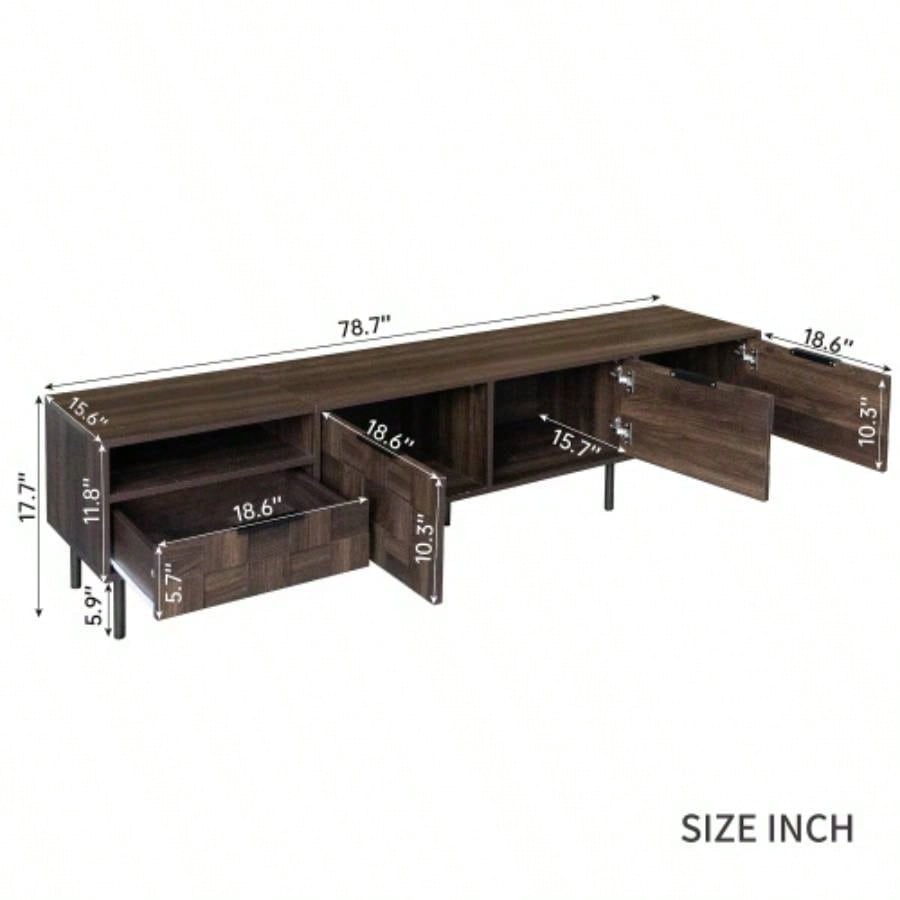 78 Mid Modern TV Stand 65+ Inch TVs, TV Console with Storage Cabinets Living Room, Entertainment Center Storage