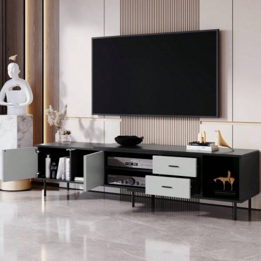 Modern TV Stand 80 TV with 2 Doors, Media Console Table, Entertainment Center with Large Storage Cabinet Living Room, Bedroom
