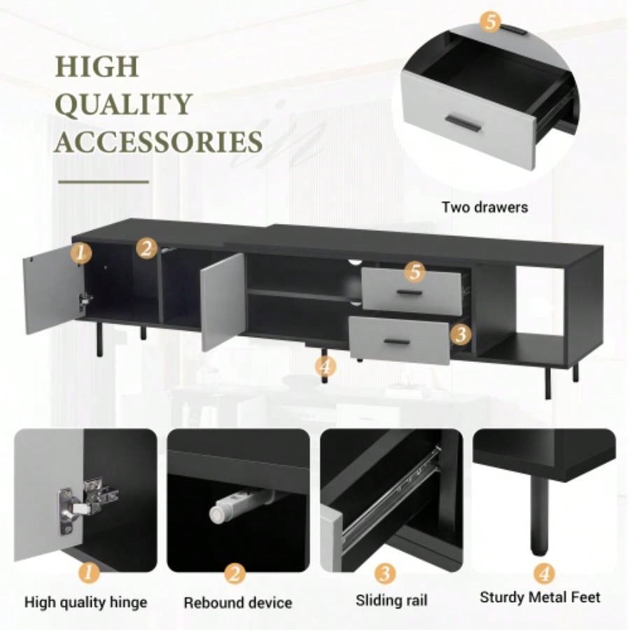 Modern TV Stand 80 TV with 2 Doors, Media Console Table, Entertainment Center with Large Storage Cabinet Living Room, Bedroom