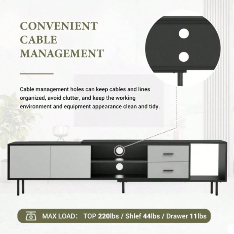 Modern TV Stand 80 TV with 2 Doors, Media Console Table, Entertainment Center with Large Storage Cabinet Living Room, Bedroom