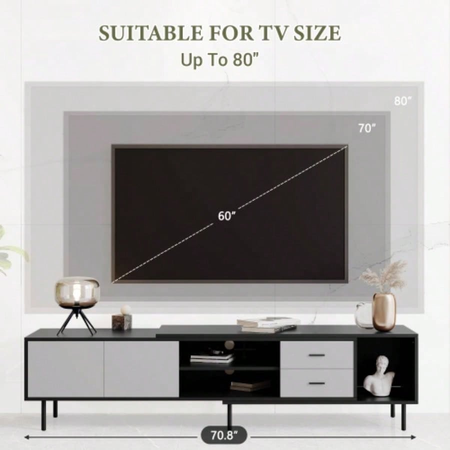 Modern TV Stand 80 TV with 2 Doors, Media Console Table, Entertainment Center with Large Storage Cabinet Living Room, Bedroom