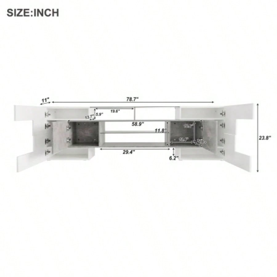 ON - TREND Unique Shape TV Stand with 2 Illuminated Glass Shelves, High Gloss Entertainment Center TVs Up to 88 Versatile TV Cabinet with LED Color Changing Lights Living Room,