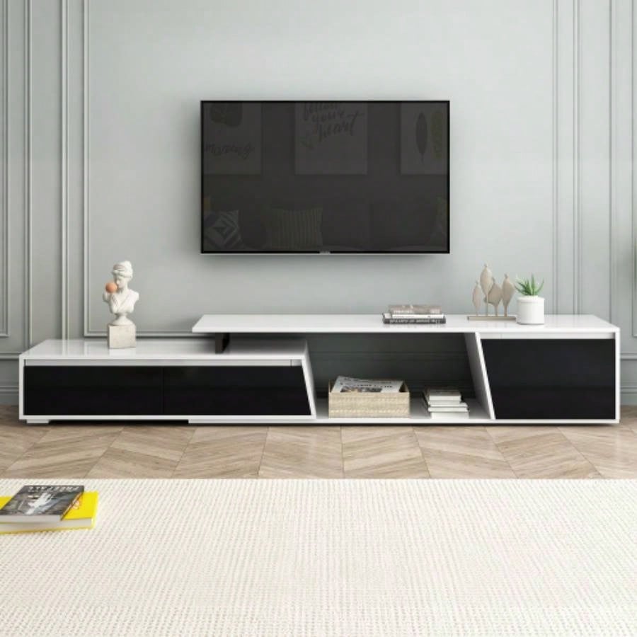 U - Can Modern, Minimalist Rectangle Extendable TV Stand, TV Cabinet with 2 Drawers and 1 Cabinet Living Room, Up to