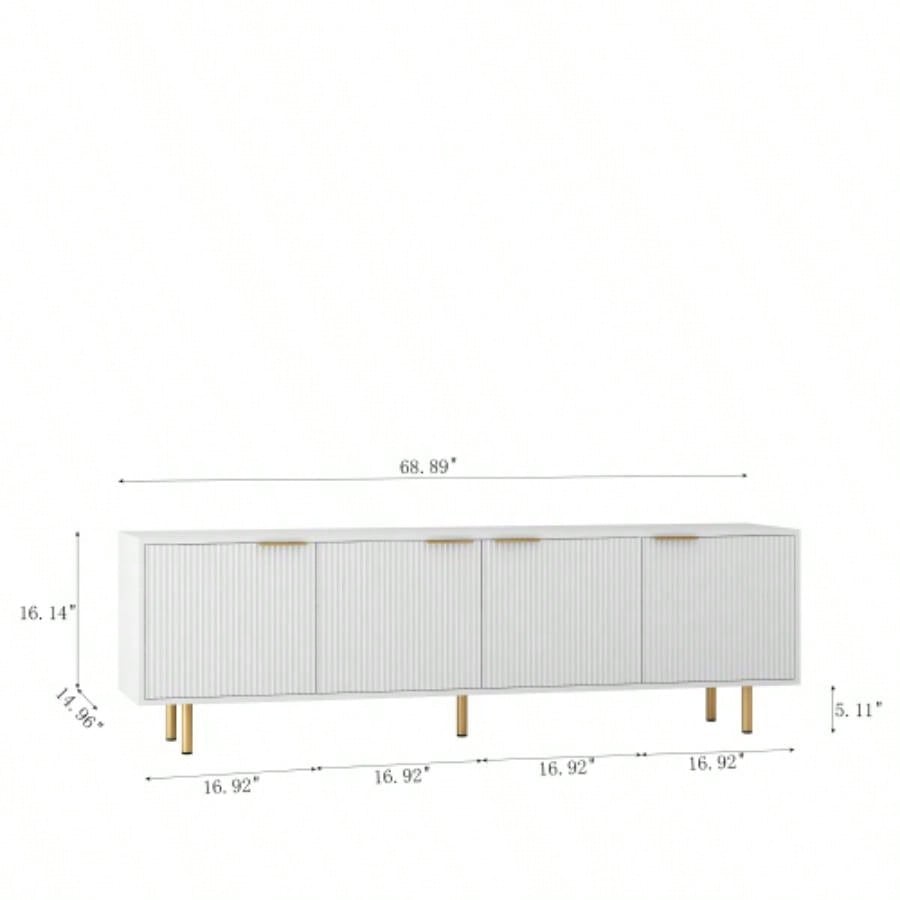 White Modern TV Stand Fluted 68, Entertainment Center with Storage Doors, TV Console Media Cabinet, 55+ Inch TV, Living Room