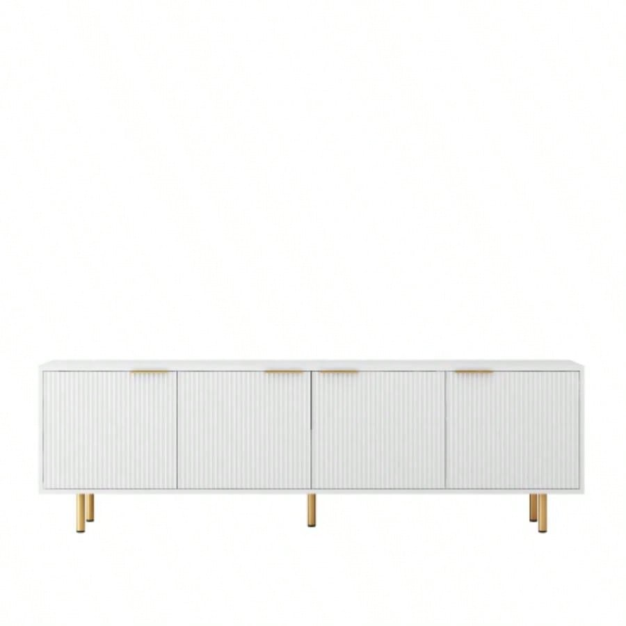 White Modern TV Stand Fluted 68, Entertainment Center with Storage Doors, TV Console Media Cabinet, 55+ Inch TV, Living Room