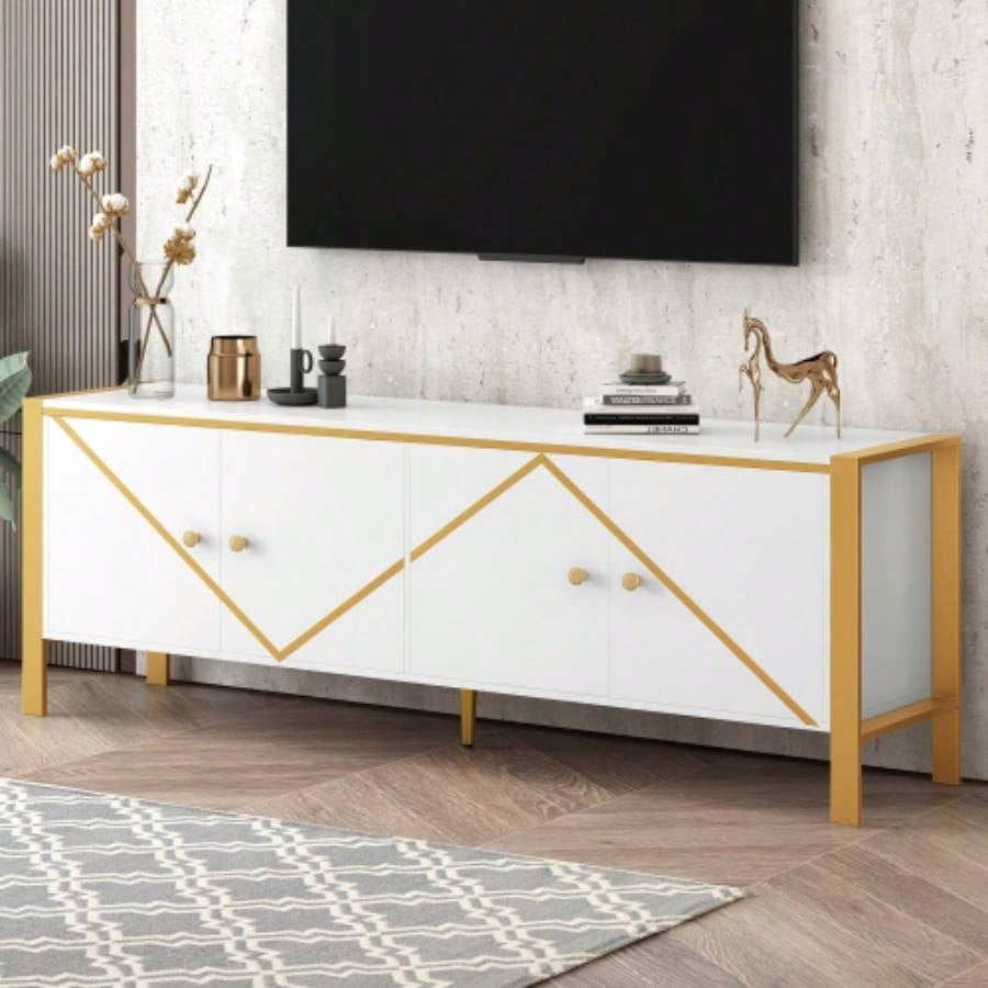 U - Can Modern TV Stand TV up to 70 Inches, TV Cabinet with 1 Drawer, 2 Cabinets and Metal, Handles and Anti - tip Device Living room