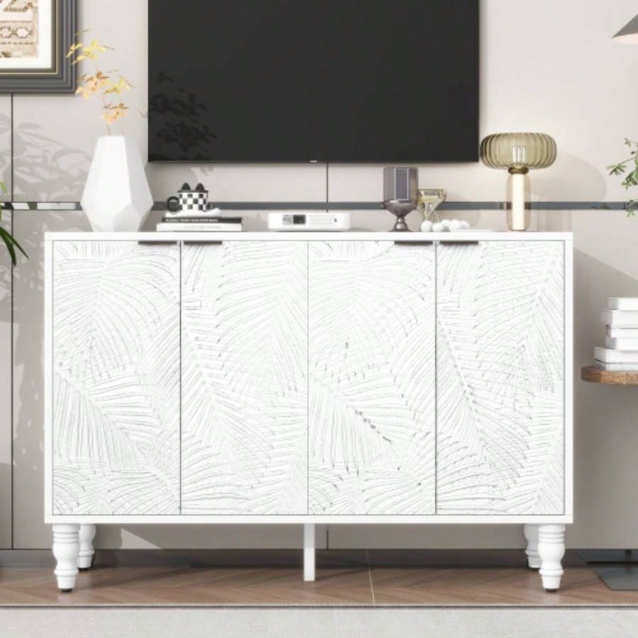 U - Can 47.2 Modern TV Stand, Entertainment Center Media Console with 2 Spacious Storage Space, Solid Wood and Anti - tip Device Living room, Up to 43