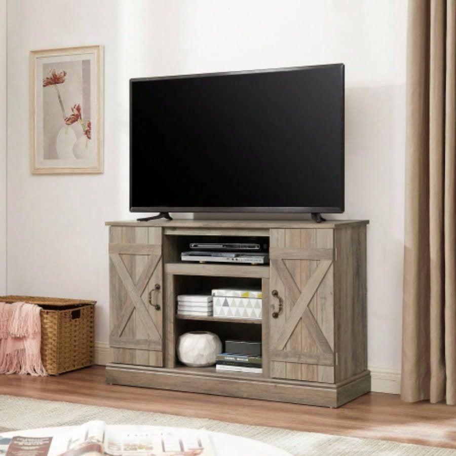 American retro TV Stand Farmhouse Classic Media TV Stand Antique Entertainment TV up to 50 with Open and Closed Storage Space, Gray Wash, 4715.5D*30.75H