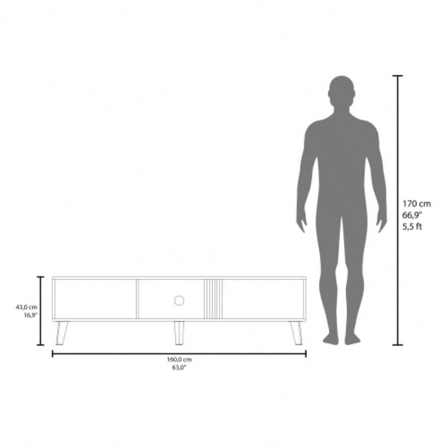 TV Stand, 2 Doors, 1 Shelf, Black/ Natural Oak