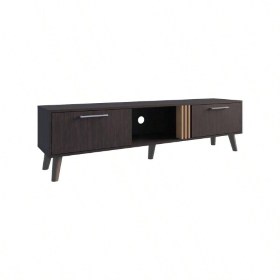 TV Stand, 2 Doors, 1 Shelf, Black/ Natural Oak