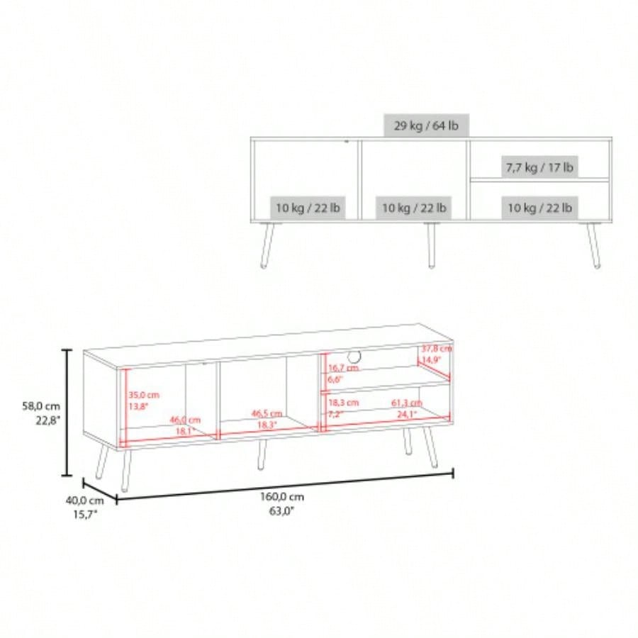 TV Stand, 1 Door, 3 Shelves, White