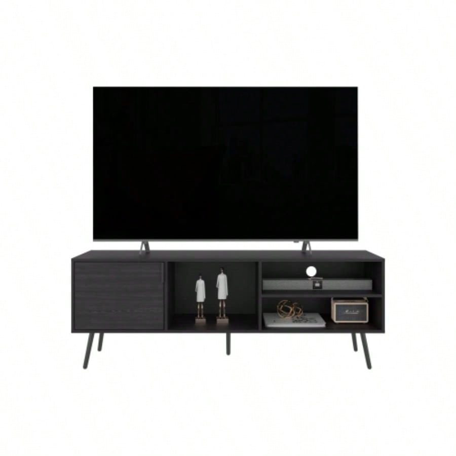 TV Stand, 1 Door, 3 Shelves, Black