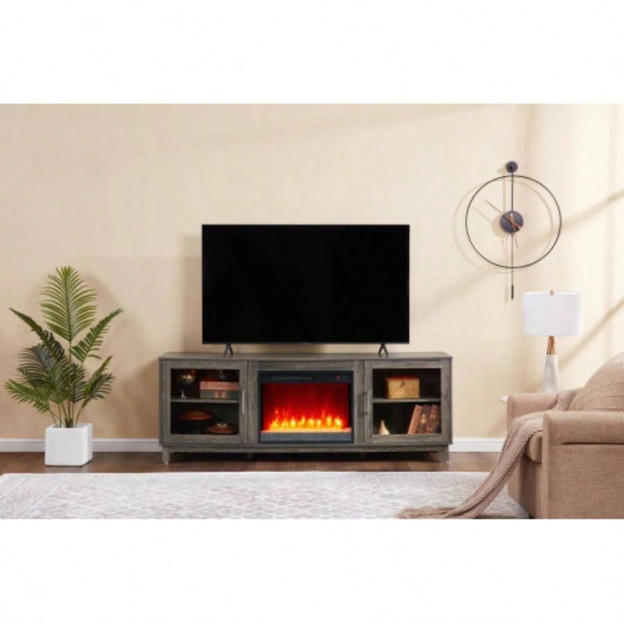 Summit 70 Gray Walnut TV Stand Console with Fireplace and Heater