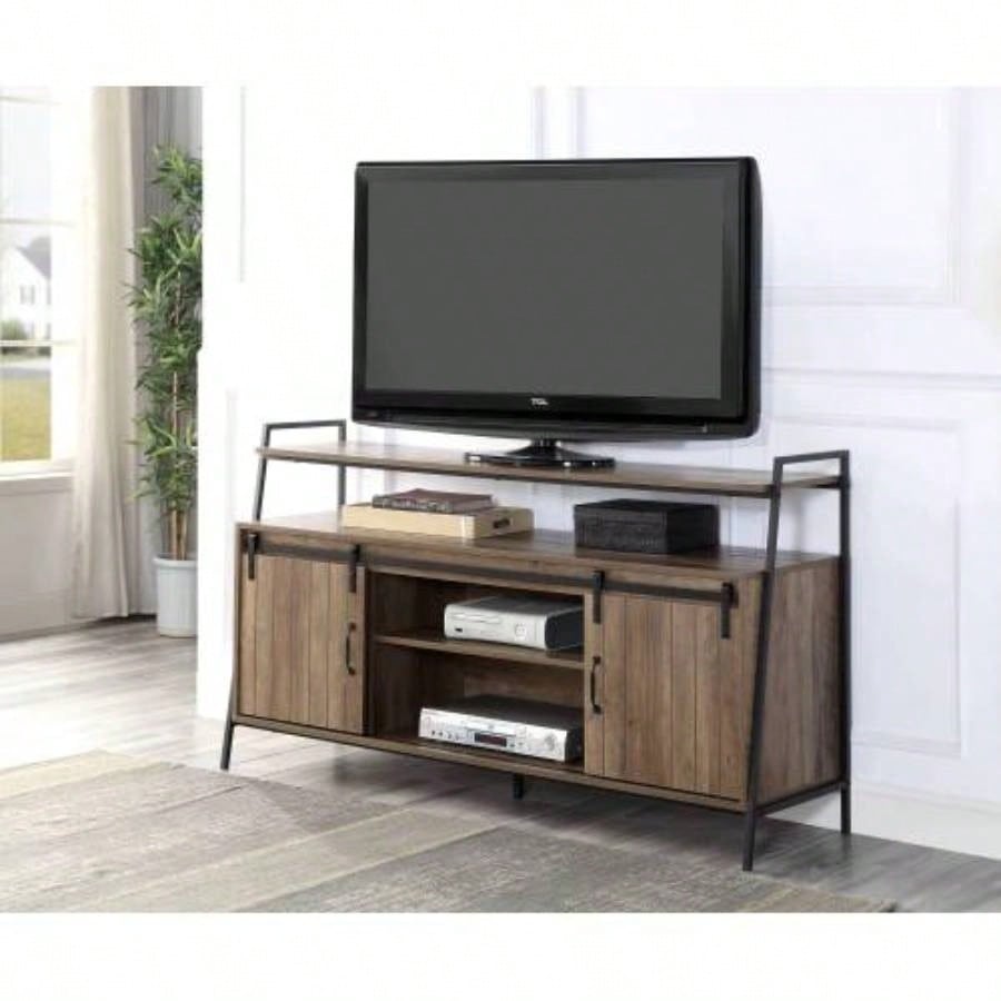 Rashawn Rustic Oak Black TV Stand