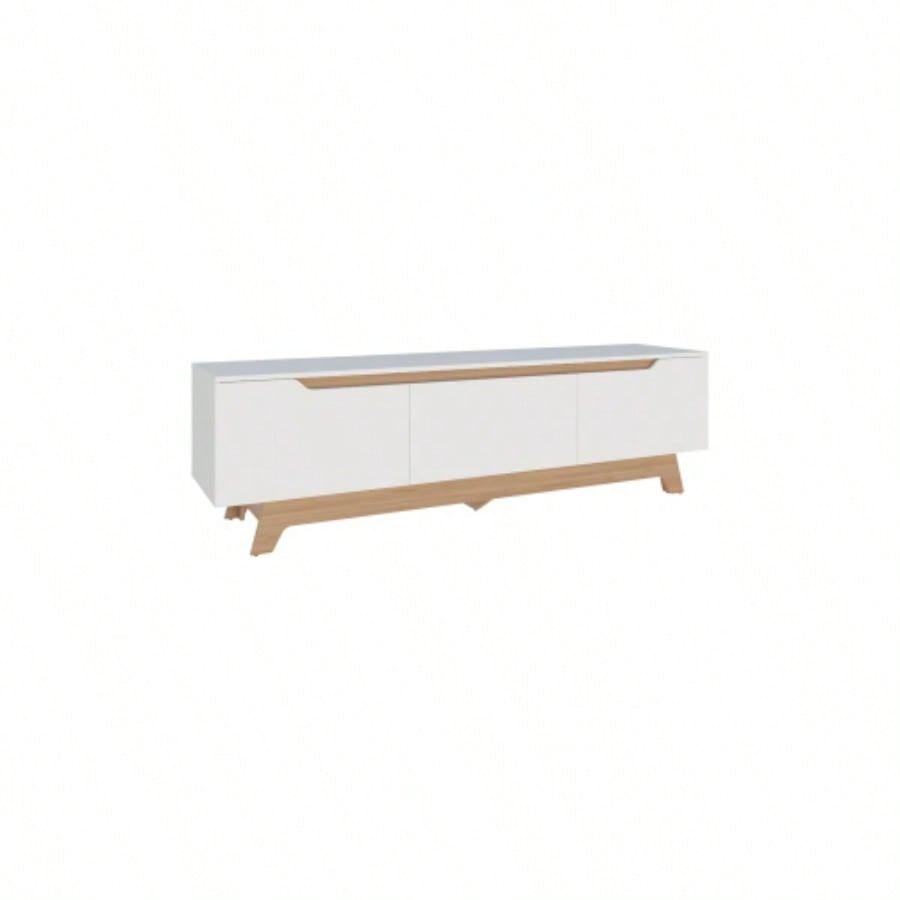 TV Stand, 2 Doors, 1 Drawer, White/ Natural Oak