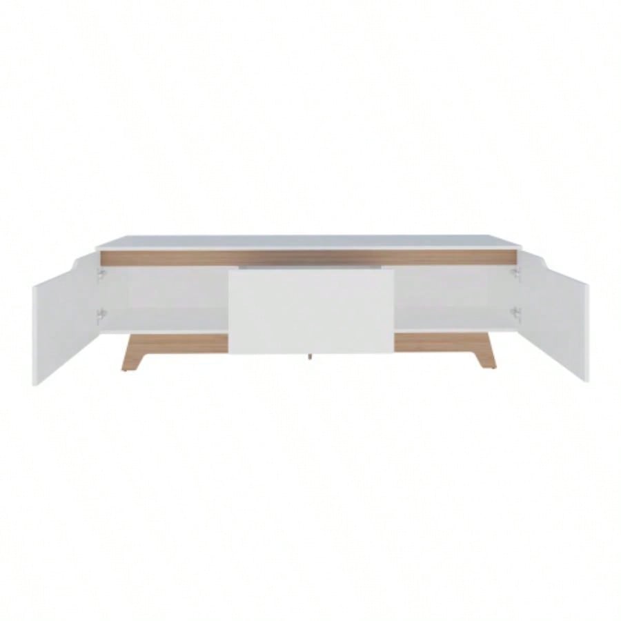 TV Stand, 2 Doors, 1 Drawer, White/ Natural Oak