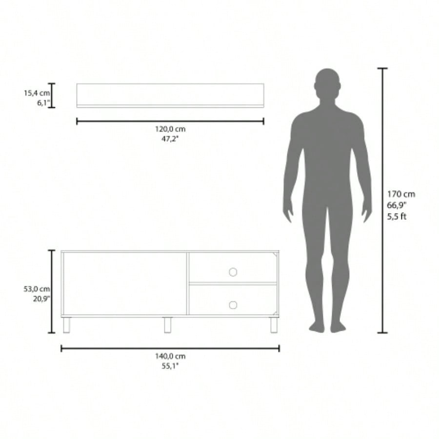 Living Room Set, Tv Stand+ Wall Shelf, 1 Door, 3 Shelves, White