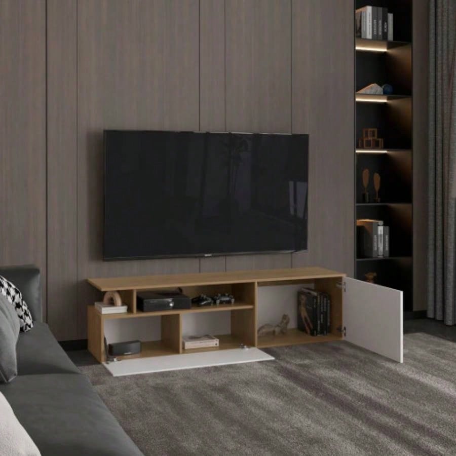 Tv Stand 60 TV Capacity, 2 Doors, 4 Shelves