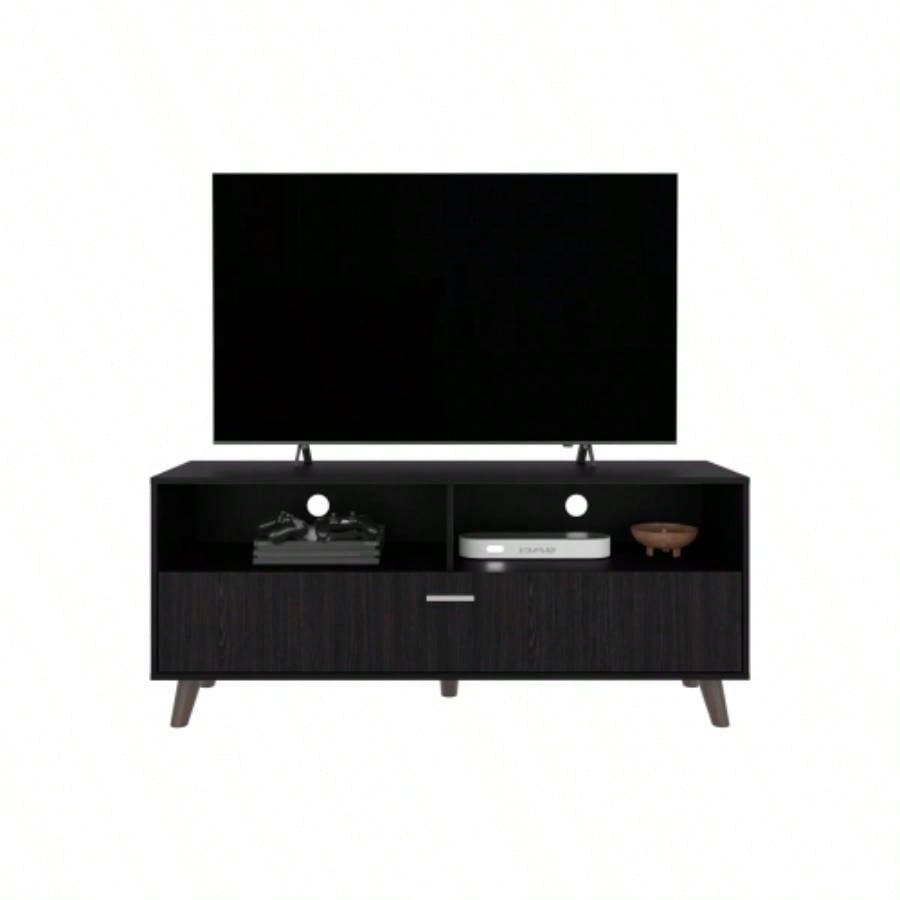 Tv Stand, 1 Door, 2 Shelves, Black Wengue