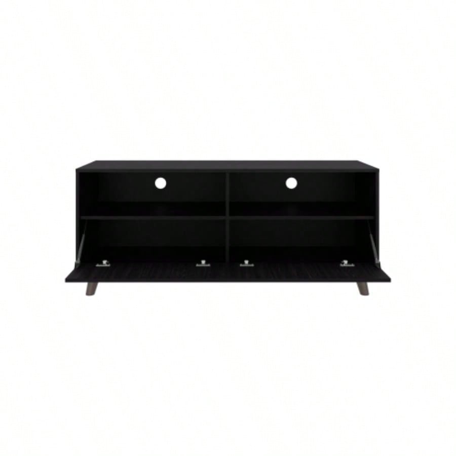 Tv Stand, 1 Door, 2 Shelves, Black Wengue