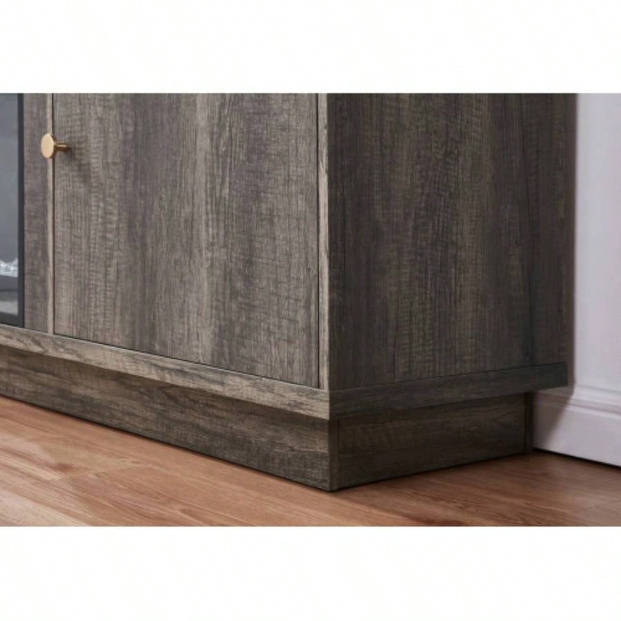 Ambrose 70 Gray Walnut Fireplace TV Stand Console with Heater, LED Light, Cabinets, Shelves
