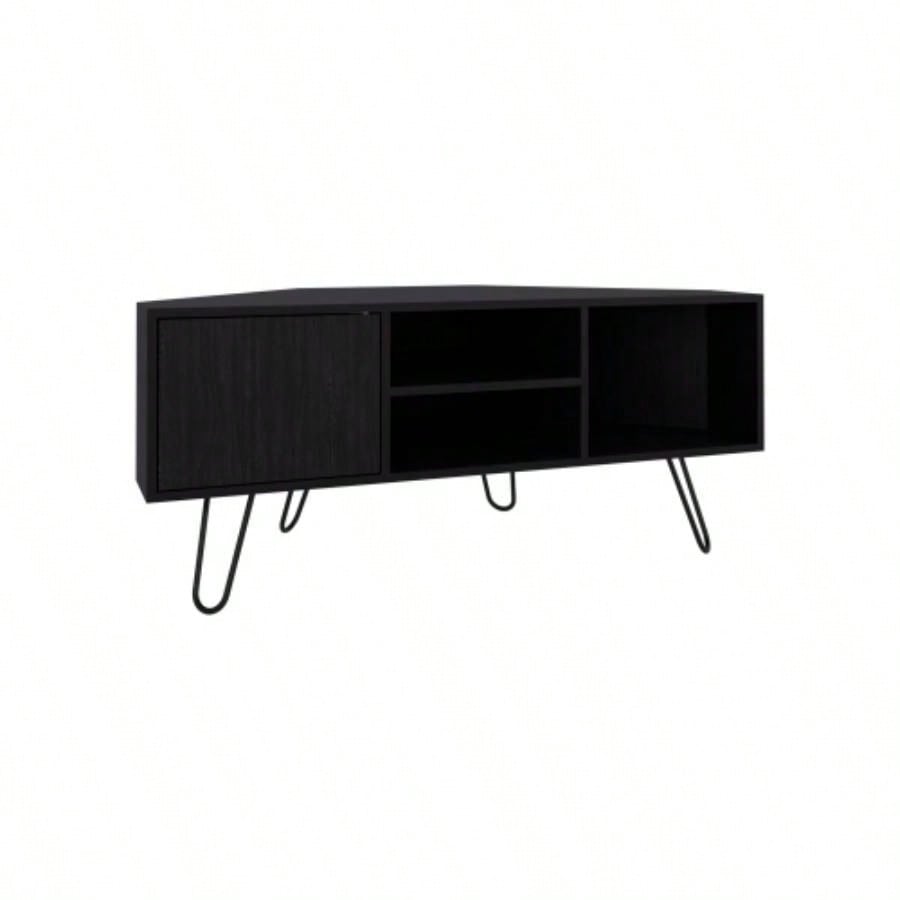 TV Stand, 1 Door, 3 Shelves, 4, Black