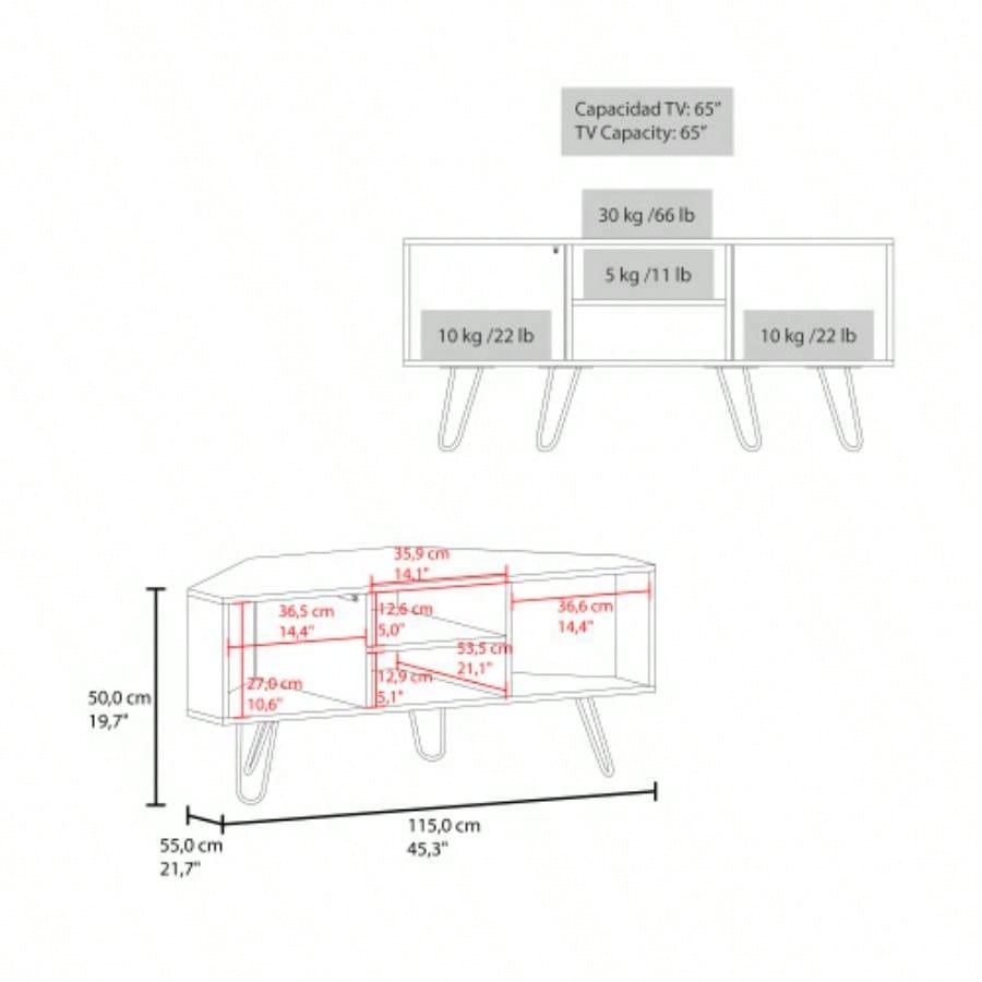 TV Stand, 1 Door, 3 Shelves, 4, Black