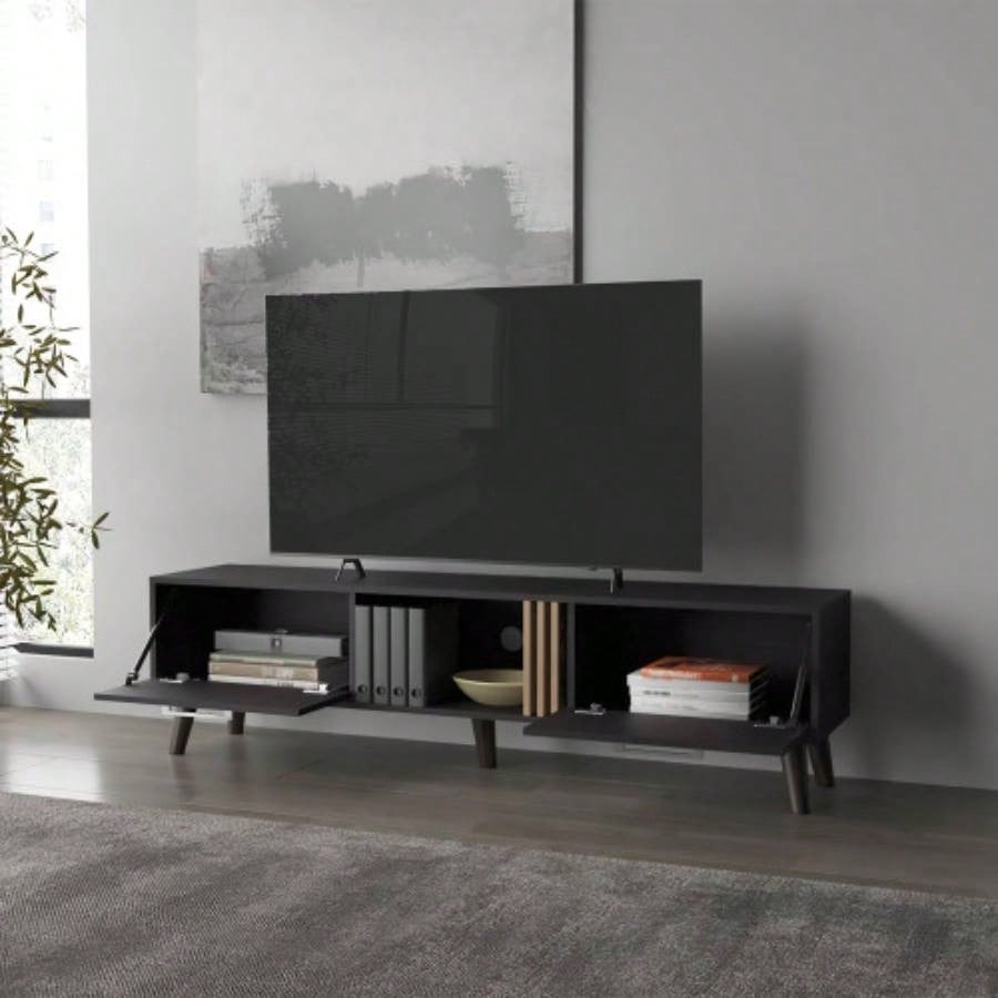 Tv Stand with 2 Doors and Open Storage, Wengue