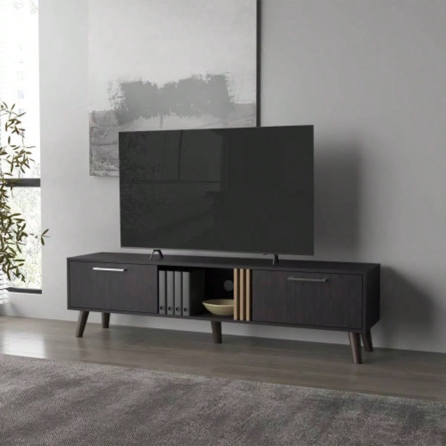 Tv Stand with 2 Doors and Open Storage, Wengue