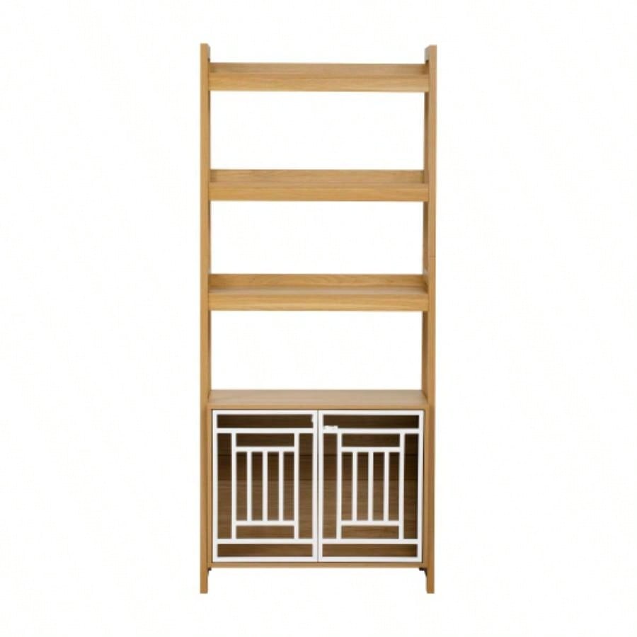 Modern 2 IN 1 Dog Furniture Dog Crate Ladder Bookshelf, Tall Wood Display Shelf with Storage, Dog Kennel Bookcase