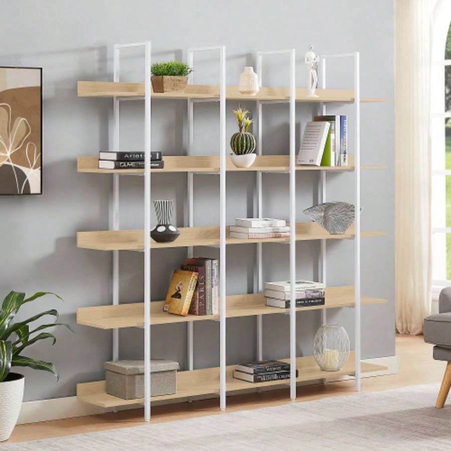 VIDEO 5 Tier Bookcase Home Office Open Bookshelf, Vintage Industrial Style Shelf with Metal Frame, MDF Board Old Sku: WF286176AAB