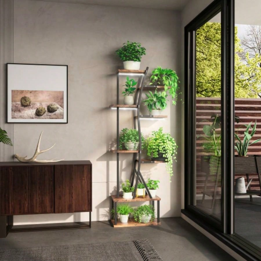Plant Stand Indoor with Grow Lights, 9 Tiered Indoor Plant Stand, 63 Metal Plant Shelf, Tall Plant Stands Indoor Multiple Stands Living Room, Patio