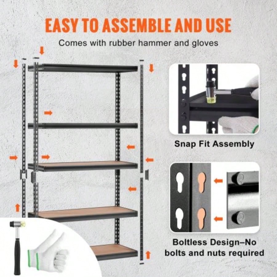 Storage Shelving Unit, 5 - Tier Adjustable, 2000 lbs Capacity, Heavy Duty Garage Shelves Metal Organizer Utility Rack, Black, 18 Dx 48x 72 H Kitchen Pantry Basement Bathroom Laundry