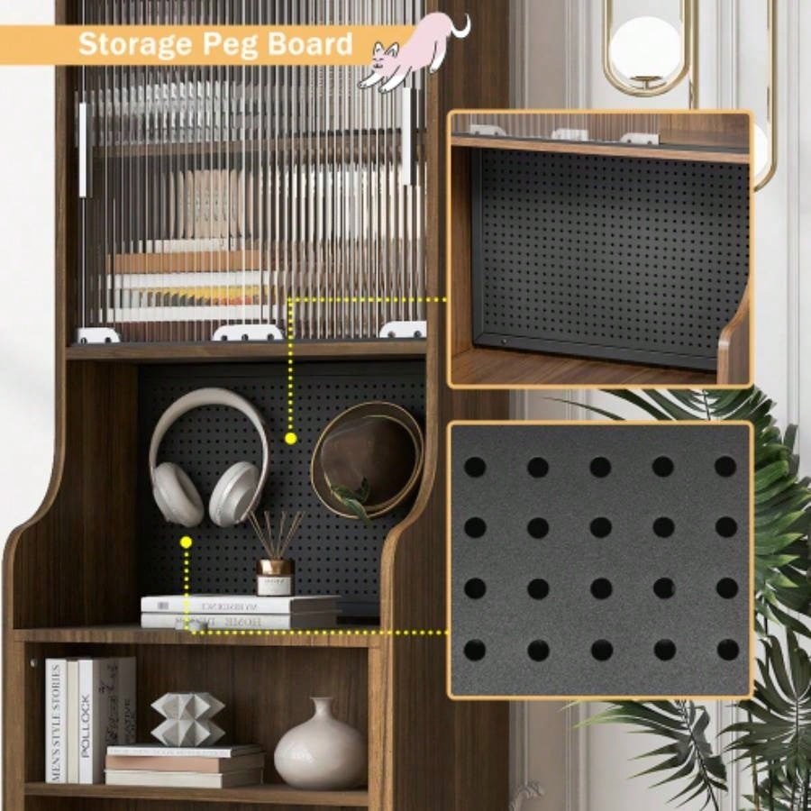 Mid - Modern Walnut Vintage Multi - use Cabinet With Scratcher Bed, Side Cabinet with Extendable table