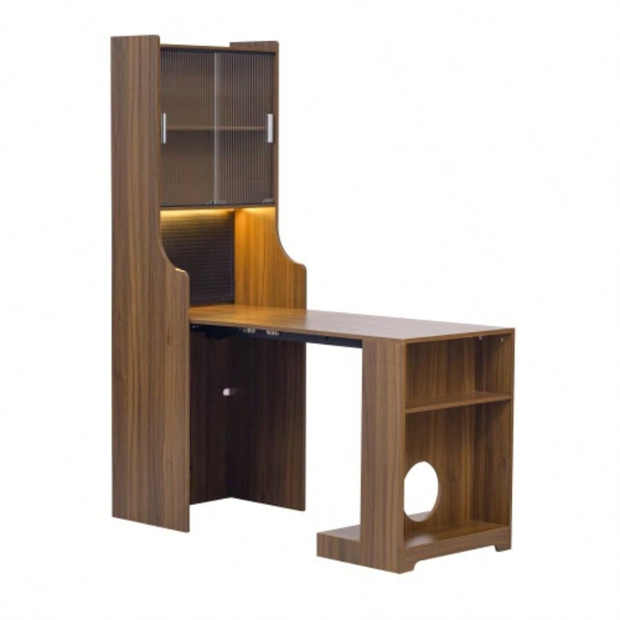 Mid - Modern Walnut Vintage Multi - use Cabinet With Scratcher Bed, Side Cabinet with Extendable table